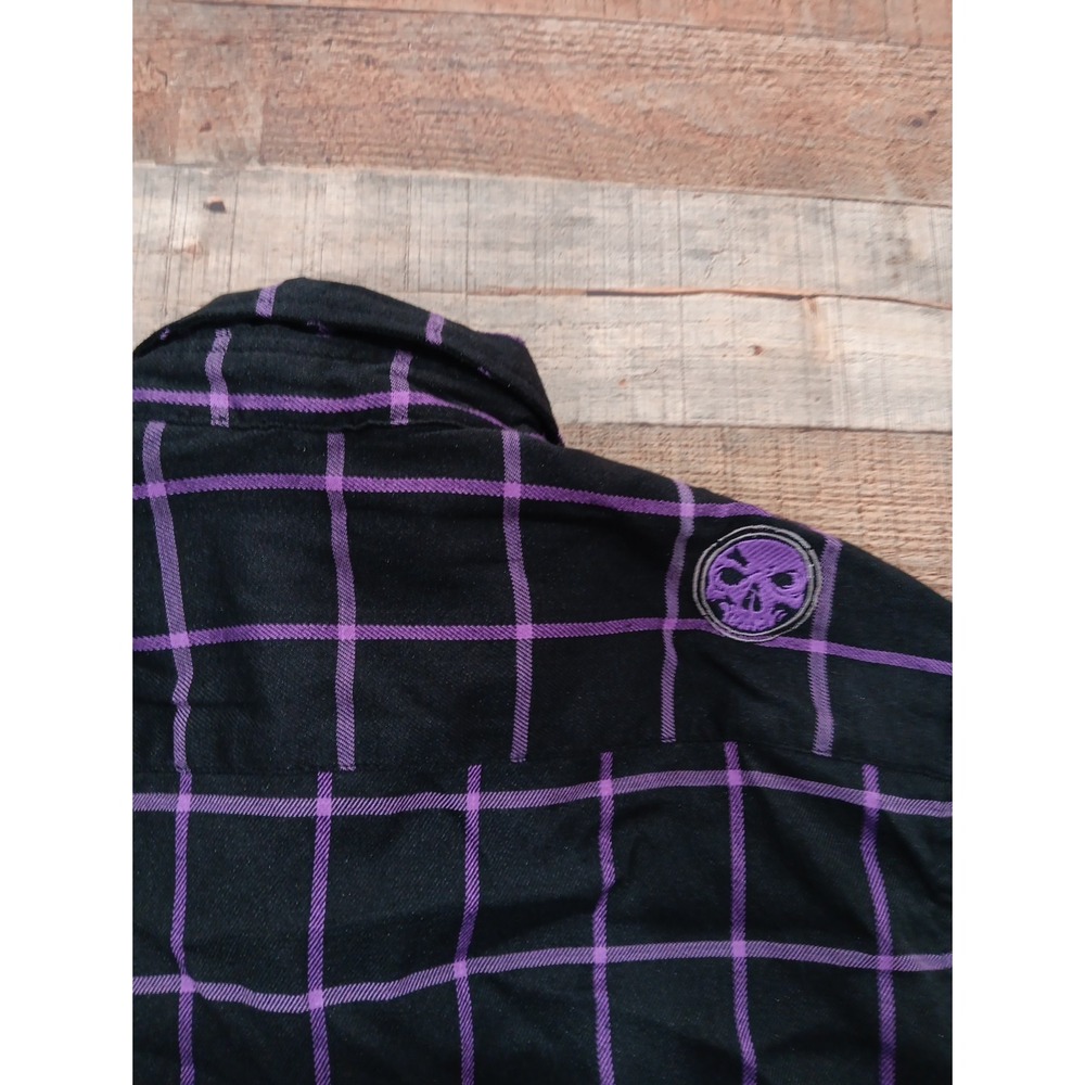 Demons Behind Me Flannel Button Up Shirt Skull Patch Sz XL Tall 2640 - Picture 13 of 15